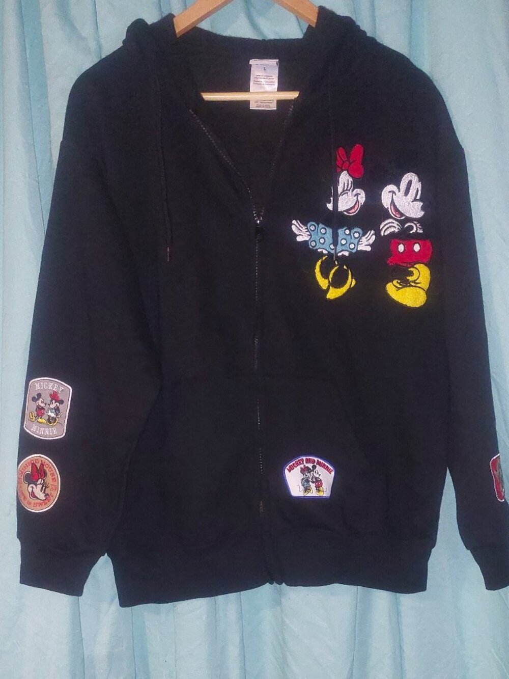 Disney Character Full Zip Patch Hoodie (Mickey/Minnie) Large